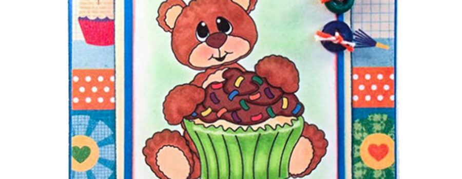 Bear With Cupcake Digital Stamp