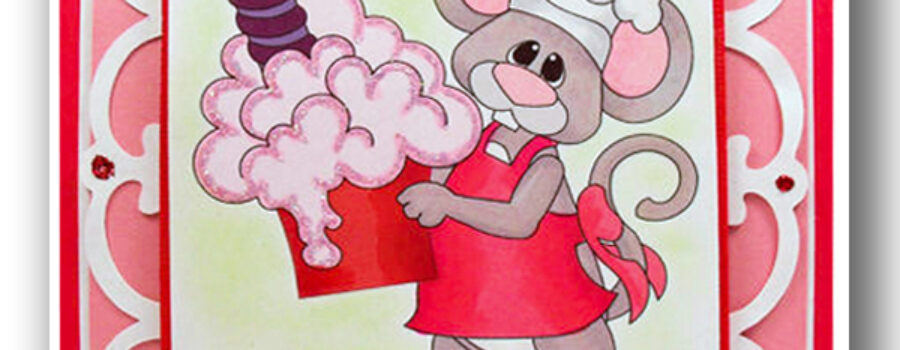 Mouse With Cupcake Digital Stamp Card